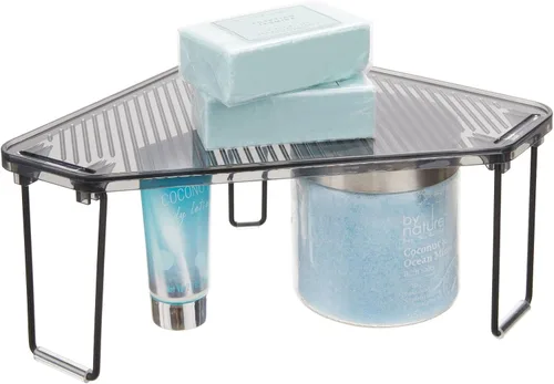 Miniatura 8 de mDesign Estante apilable de esquina de plástico/acero, estante organizador de almacenamiento para baño, tocador, encimera, fregadero, gabinete