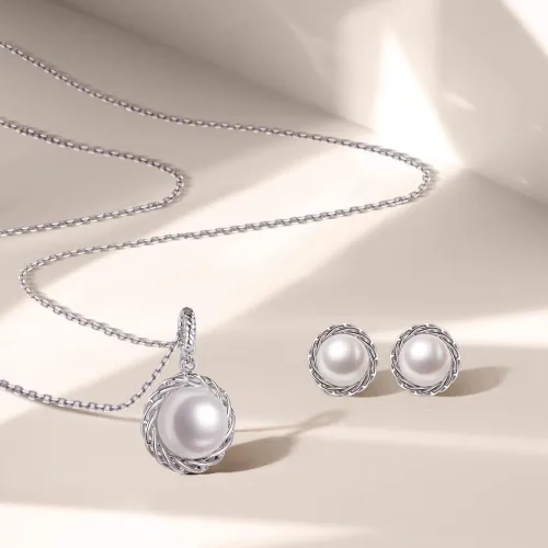 Miniatura 4 de immobird Pearl Set Jewelry for Women Sterling Silver Real Pearl Earrings and Necklace Set for Women Pearl Bridal Jewelry Set for Wedding