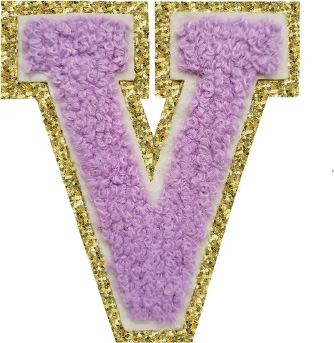 Miniatura 55 de SPRT - Parches de letras de chenilla universitaria con purpurina, parche de letras blancas para planchar con letras del alfabeto para disfraz