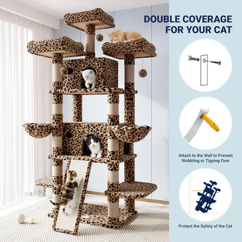 Miniatura 7 de Allewie Árbol de gato de 68 pulgadas/casa y torres para felinos grandes/poste rascador/árbol de escalada grande de varios niveles