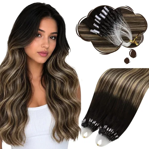 Moresoo - Extensiones de cabello humano real con microcuentas, color negro y rubio caramelo | 20 inch, 50g 50 strands, no heat no glue, cool blonde