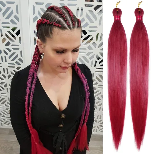 Miniatura 22 de Cabello trenzado negro preestirado, 2 paquetes de extensiones de cabello de trenzas de caja de 26 pulgadas, pelo sintético preestirado trenzado
