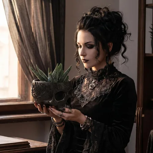 Miniatura 6 de Maceta de calavera negra de 6 pulgadas, maceta con cabeza de esqueleto para suculentas, flores y plato de tazón, decoración gótica para jardín
