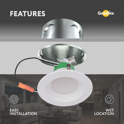 Miniatura 8 de Goodlite Foco descendente redondo LED de 4 pulgadas, 10 W (85 W igual), 850 lúmenes, 5CCT seleccionable 2700K-3000K-3500K-4100K-5000K, CRI90, Blanco