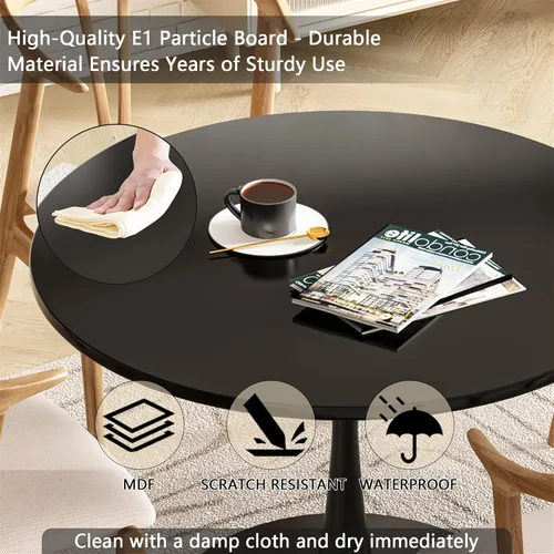Miniatura 5 de Recaceik Mesa de comedor redonda moderna, mesa de tulipanes de 31.5 pulgadas con tablero de MDF y base de pedestal de metal para comedor, sala