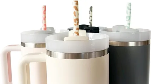 Miniatura 4 de Pajitas de leopardo de 40 onzas, paquete de 4 unidades, popotes de repuesto de 40 onzas + accesorios para café helado, popote reutilizable extra
