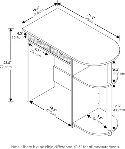 Miniatura 3 de Furinno Go Green Home - Escritorio para computadora portátil con 2 cajones, nogal oscuro