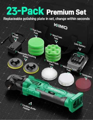 Miniatura 3 de KIMO - Kit de pulidor inalámbrico de 20 V, kit de pulido de 25 piezas, 6 velocidades a 6000 RPM pulidor inalámbrico con batería de 2000 mAh, pulidor
