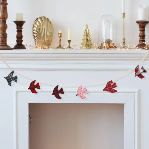 Miniatura 5 de Elegant little tail Guirnalda de Navidad a cuadros rojos, blancos y verdes, para árbol de Navidad, paloma, decoración de fiesta de Navidad