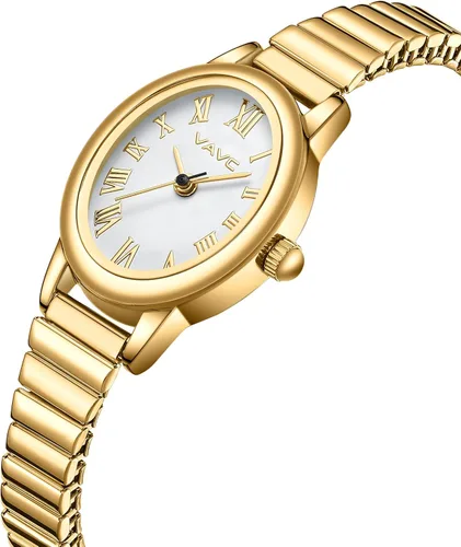 Miniatura 2 de Relojes pequeños de oro para mujer, reloj analógico para mujer con banda de expansión de acero inoxidable, esfera romana ovalada, resistente al agua