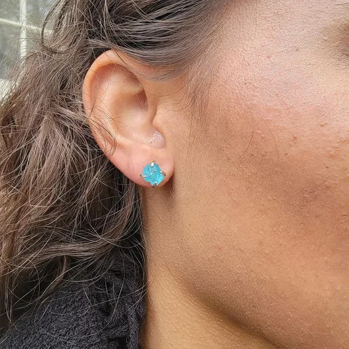 Miniatura 162 de Natural raw gemstone stud earrings with white gold over 925 sterling silver, 6 to 7mm rough genuine quality birthstone gift for her, Uniquelan