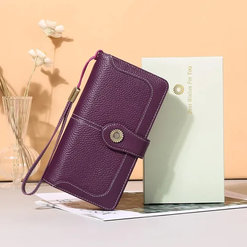 Miniatura 6 de FALAN MULE Cartera de cuero genuino RFID bloqueo gran capacidad Trifold señoras cartera.