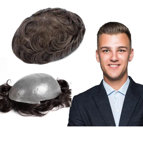 Miniatura 30 de GEXWORLDWIDE GEX 62 colores tupé para hombres 0.002 in piel ultra fina V-loop 8x10 pulgadas cabello humano conjunto gris densidad densidad densidad
