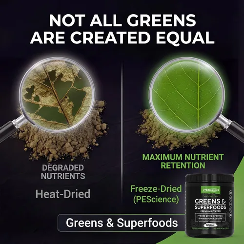 Miniatura 2 de PEScience Greens Powder Superfood con clorofila natural, polvo de hongos Reishi y cola de pavo, col rizada liofilizada, espinacas, brotes de brócoli