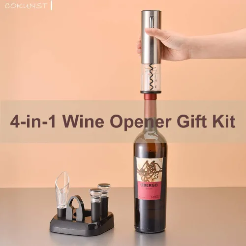 Miniatura 6 de COKUNST Juego de abridor de vino eléctrico con soporte, sacacorchos con carga USB, abrebotellas inalámbrico recargable de un clic con vertedor