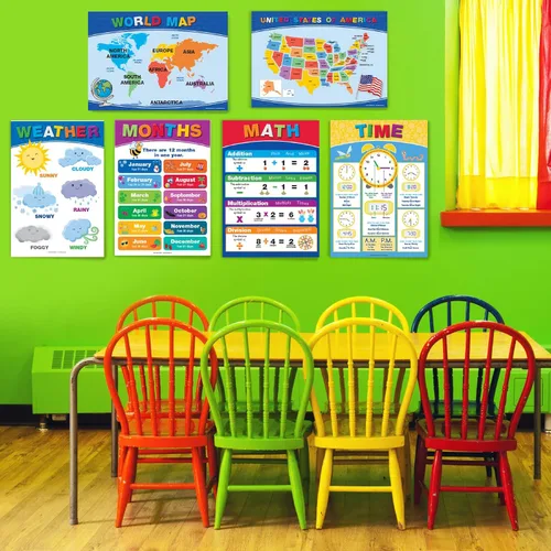 Miniatura 6 de 20 Pósteres Educativos Extra Grandes para Niños Pequeños (24x17 Doble Cara Inglés/Español) Alfabeto Colores Letras Números Formas Meses Días Clima
