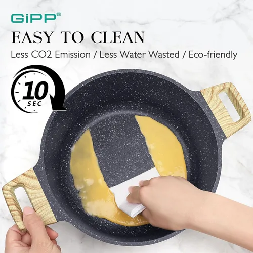 Miniatura 5 de GiPP Juego de ollas y sartenes antiadherentes, juego de utensilios de cocina de cerámica gris, utensilios de cocina de inducción antiadherentes