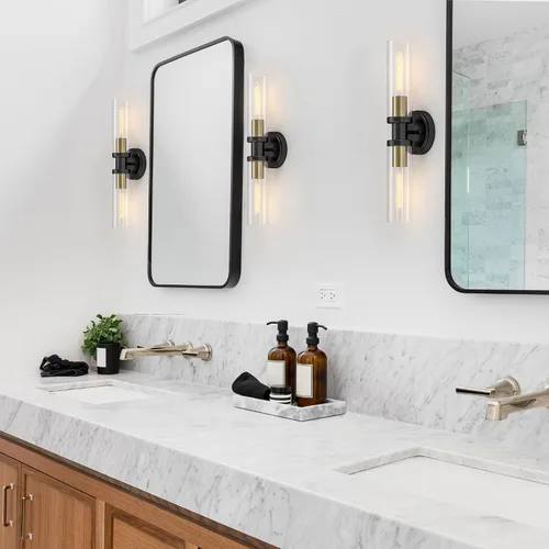 Miniatura 3 de Lámparas de baño de 2 luces negras y doradas, luces de tocador de baño sobre espejo, apliques de pared, iluminación industrial, accesorios
