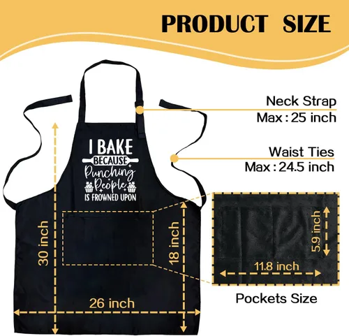 Miniatura 2 de Divertidos delantales para hornear con texto en inglés "I Bake Because Punching People is Frowned Upon", delantales negros de cocina para mujer