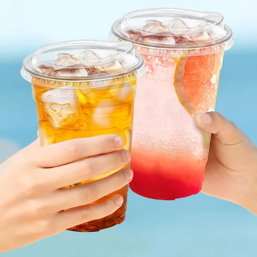 Miniatura 7 de Clawsoff 20 oz 100 Pack Clear Plastic Cups with Lids, Sturdy Iced Coffee Cups with Sip Lids, Disposable Food Safe Smoothie Cup for Cold Drinks
