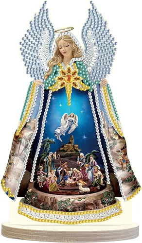 Kits de arte de diamantes de Navidad con belén de ángel: decoración de pintura de diamante de mesa con santa familia, adorno de escritorio para