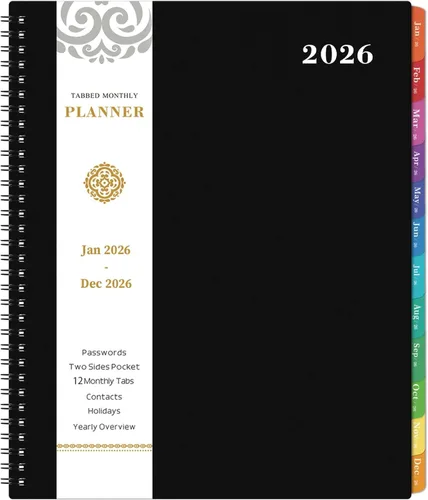 Agenda mensual 2026 – julio 2025 – diciembre 2026 Planificador/Calendario, agenda mensual de 18 con contactos y contraseñas, 8.5" x 11"