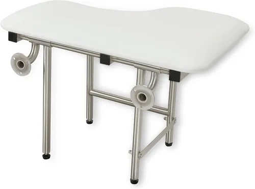 Miniatura 4 de Asiento de ducha plegable para diestros de 32 x 22.5 pulgadas, para montaje en pared, acolchado blanco, con patas, cumple con ADA