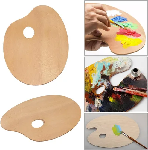 Miniatura 4 de Paleta de madera, paleta de pintura de madera ovalada de 8 x 12 pulgadas, bandeja de pintura acrílica al óleo, herramienta de pintura de madera