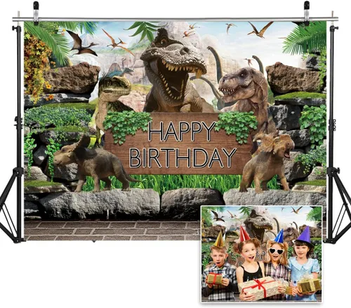 Miniatura 2 de Fondo con temática de dinosaurio de 5 x 3 pies para niños, fiesta de cumpleaños, fotografía, fondo de selva, parque de la selva, baby shower