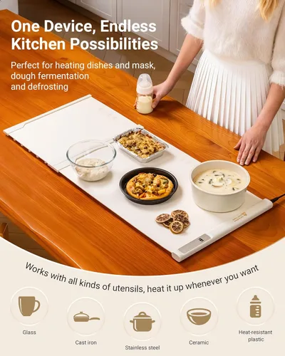 Miniatura 8 de Tapete de calentamiento de 42 x 16 pulgadas para alimentos extragrande, tapete extensible para calentar alimentos, bandeja de calentamiento