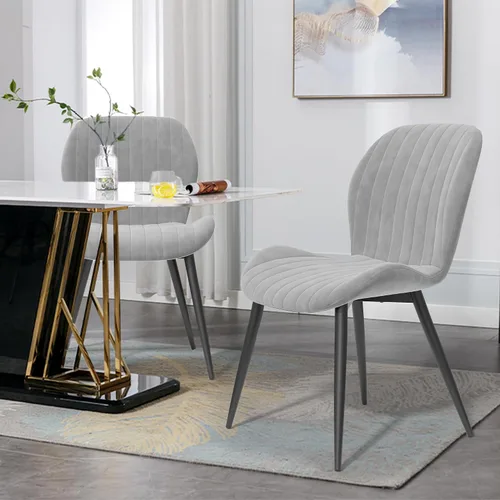 Miniatura 14 de Juego de 2 sillas de comedor de tela moderna, sillas de comedor tapizadas con cojines gruesos, patas de metal, sillas de respaldo sin brazos