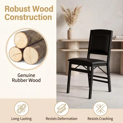 Miniatura 6 de GOFLAME Folding Dining Chairs Set of 2, Faux Leather Upholstered Kitchen Chairs with Padded Seat and Backrest, Solid Wood Foldable Chairs for Living