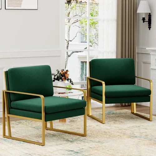 Miniatura 12 de ALISH Sillas de acento, sillón tapizado, sillas modernas de sala de estar, sillón de lino con brazos laterales, sillas de lectura con patas de metal