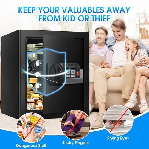 Miniatura 9 de Cajas de seguridad de 2.0 pies cúbicos para uso doméstico a prueba de fuego y agua, caja de seguridad de acero para el hogar con cerradura