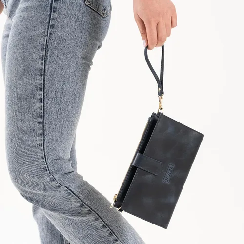 Miniatura 6 de Cartera de cuero genuino para mujer con protección RFID, cartera plegable para teléfono celular, con cremallera, diseño delgado, con múltiples