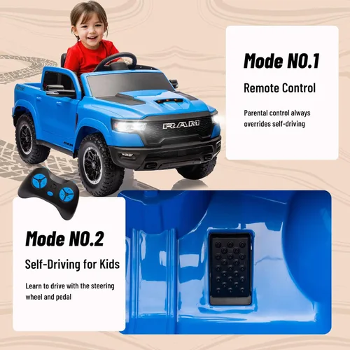 Miniatura 5 de YOFE Ram 1500 RHO - Auto de paseo para niños, camión eléctrico de 12 V con control remoto, auto de juguete para niños con ventanas elevadas, Azul