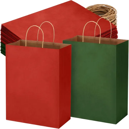 Miniatura 9 de Tenceur 100 bolsas de regalo de Navidad rojas y verdes, bolsas de papel kraft con asas, regalo de vacaciones para boda, baby shower, despedida