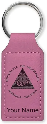 Miniatura 16 de LaserGram Llavero rectangular, bandera de Nicaragua, grabado personalizado incluido, Bambú