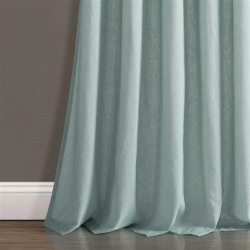 Miniatura 4 de Lush Decor Par de cortinas de ventana con solapas anudadas de yute, 45" x 84", azul