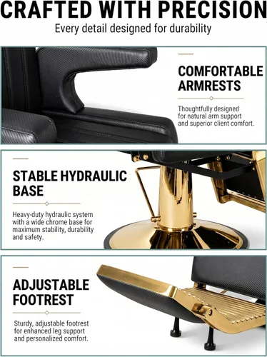 Miniatura 8 de Silla de peluquería hidráulica para peluquería 450 LBS 360° Swivel 135° Reclining Adjustable Headrest & Footrest Pu Leather Ideal for