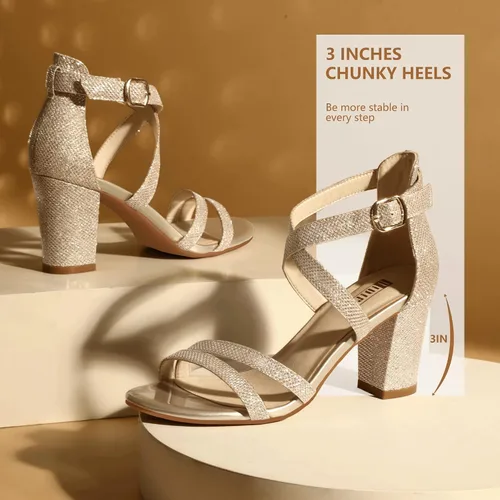 Miniatura 4 de IDIFU Sandalias de vestir IN3 Gita con tacón de bloque abierto y tiras para mujer, para bodas, noches y bailes de graduación