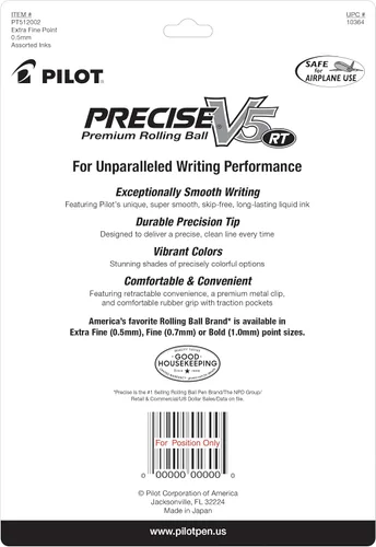 Miniatura 2 de PILOT Precise V5 RT - Bolígrafos de bola rodante recargables y retráctiles, punta extrafina de 0.5 mm, surtidos, paquete de 12 - Ideal