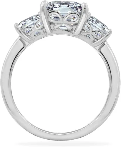 Miniatura 2 de Tienda Collection Platinum or Gold Plated Sterling Silver Princess-Cut 3-Stone Ring made with Infinite Elements Zirconia