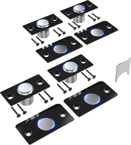 Miniatura 11 de Mousike Accesorios para atrapar bolas de puerta, cierre magnético oculto ajustable, placa de golpeo de acero inoxidable con fuerte succión, Negro