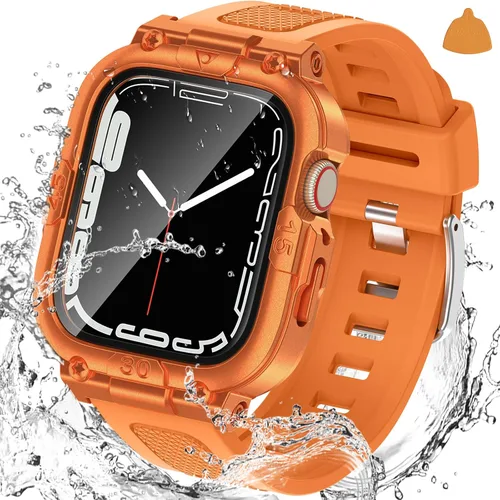 Miniatura 20 de Goton Estuche impermeable 3 en 1 con correa para Apple Watch con protector de pantalla de vidrio templado incorporado de 40 mm, cubierta frontal