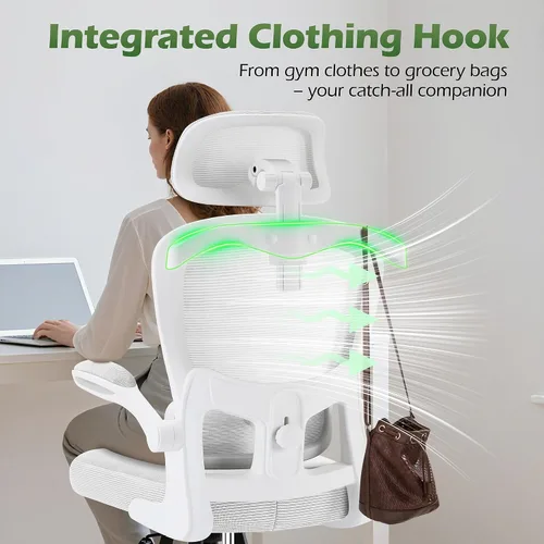 Miniatura 8 de AreShark Silla de Oficina Ergonómica con Soporte Lumbar Ajustable y Gancho para Reposacabezas, Silla de Malla Transpirable de Respaldo Alto