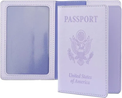 Miniatura 8 de Funda de cuero para pasaporte - Cartera de pasaporte de viaje para mujeres y hombres, artículos esenciales para el aeropuerto con protector, Negro