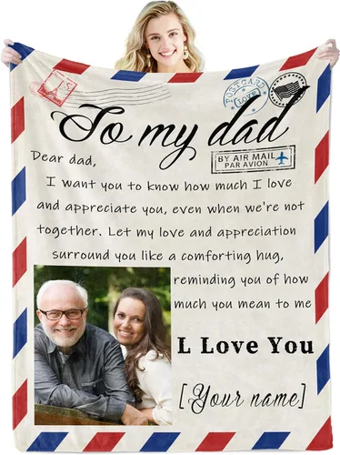Youltar Manta de fotos personalizada para el Día del Padre, regalo personalizado con el texto "Best Dad Ever" de hija o hijo para Navidad y