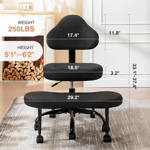 Miniatura 2 de AtHope Silla de oficina con patas cruzadas, silla de escritorio entrecruzada, asiento de yoga para meditación para TDAH con altura ajustable, Negro