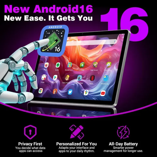 Miniatura 2 de Tablet Android 16 Slim 2025 de 11 pulgadas con teclado, lápiz óptico y mouse, 2K IPS Widevine L1, 36 GB de RAM 256 GB (1 TB TF), 8000 mAh, T615 8